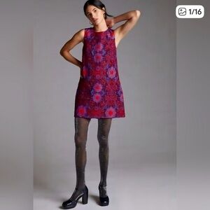 Anthropologie Eva Franco Sleeveless Floral Lace Mini Dress - Red & Blue